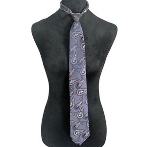 PRONTO UOMO 100% Silk Handmade Paisley Necktie Blue Pink Geometric Woven